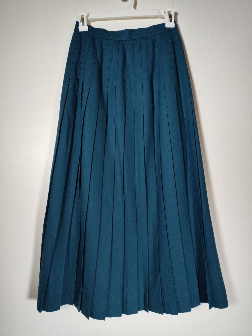 Vintage teal blue wool pleated midi skirt‎ retro XS